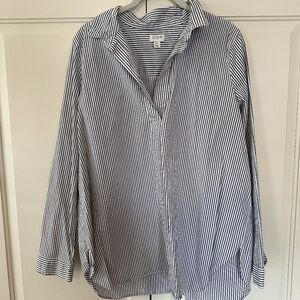 Long Sleeve JCrew Striped Popover Collared Top - Black/White
